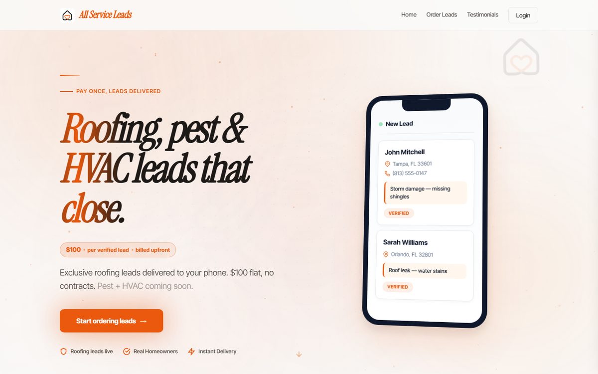 All Service Leads — live lead marketplace